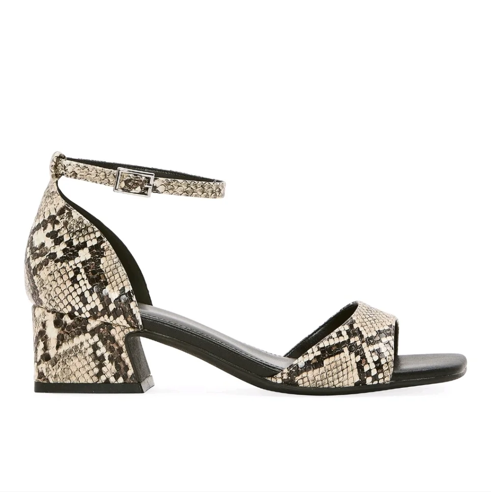 Worthington Victoria Faux Snakeskin Print Ankle Strap Block Heel Sandals 8